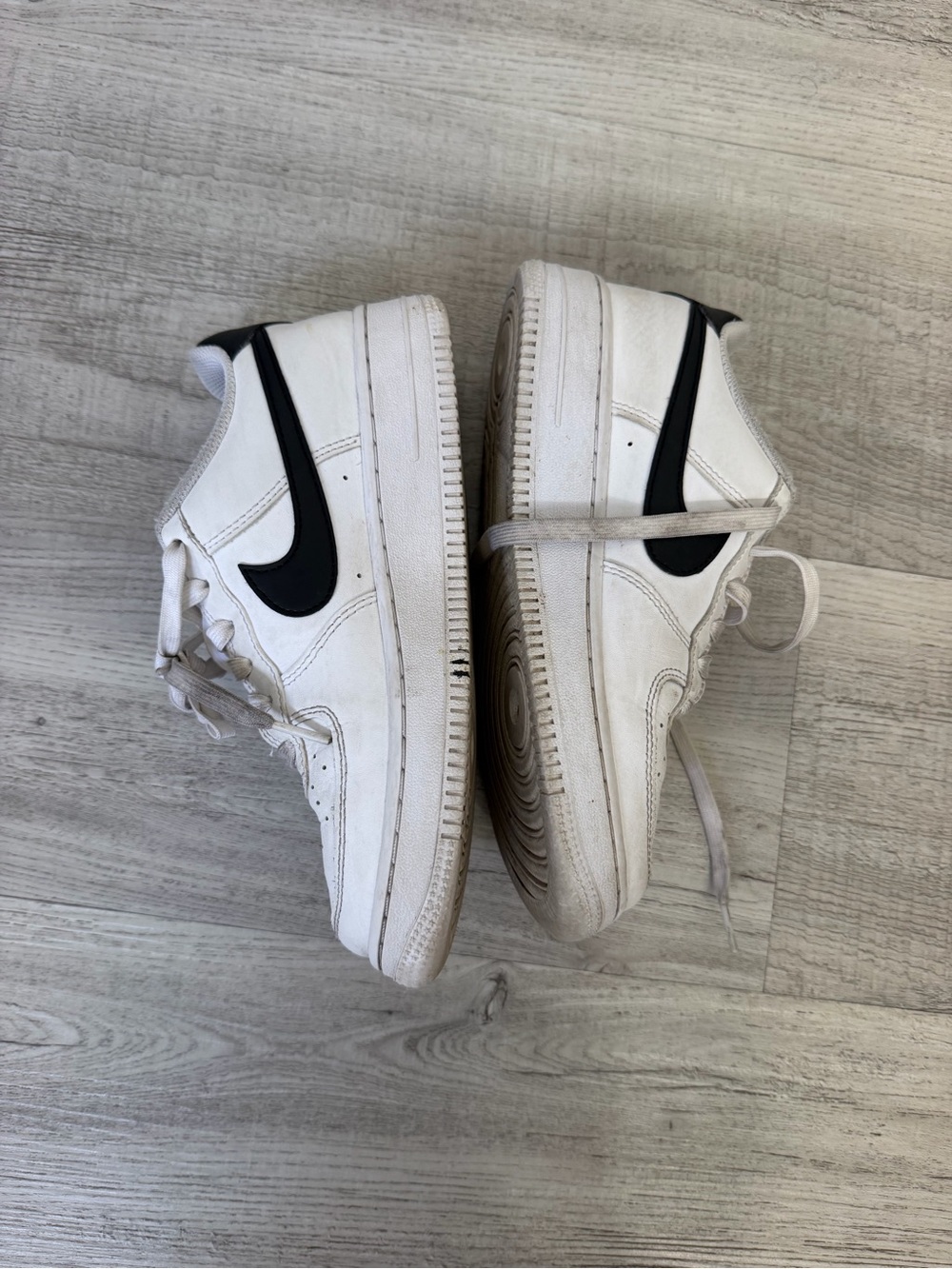 AirForce1 Kids White Sneakers with Black Accent - Classic Low-Top